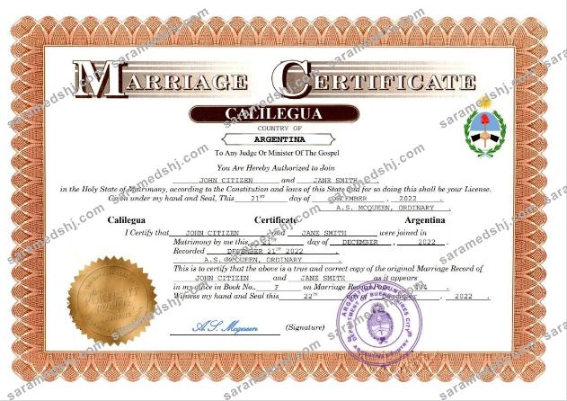 Argentina marriage certificate Word and PDF template